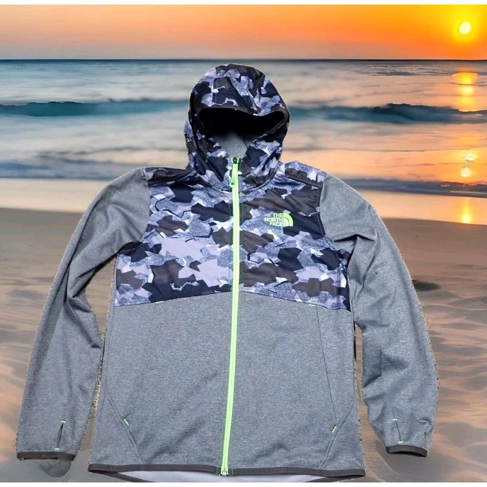 The North Face‎ Hoodie Boys Large 14/16 Grey Camo Excellent Full Zip Thumbhole